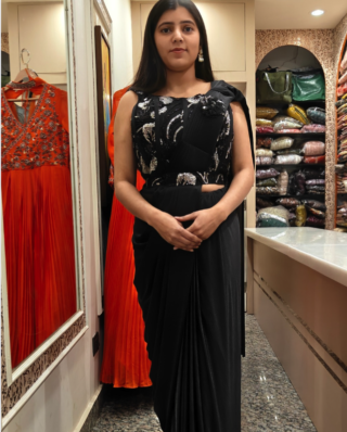 Black Drape Saree with Belt