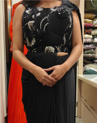 Black Drape Saree with Belt