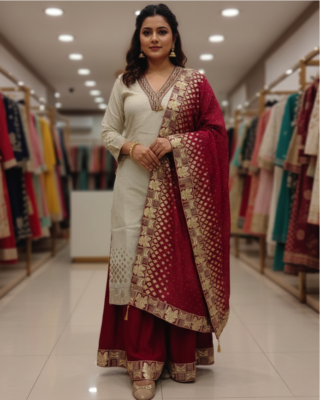 Raw Silk Short Kurta with Plazo