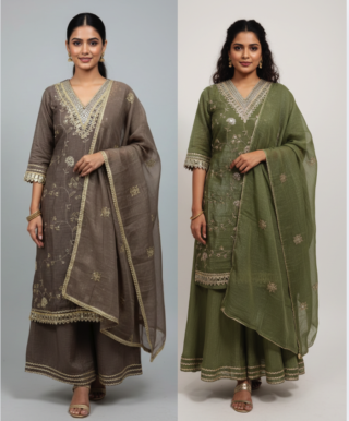 Glass Tissue Kurta with Mirror Work