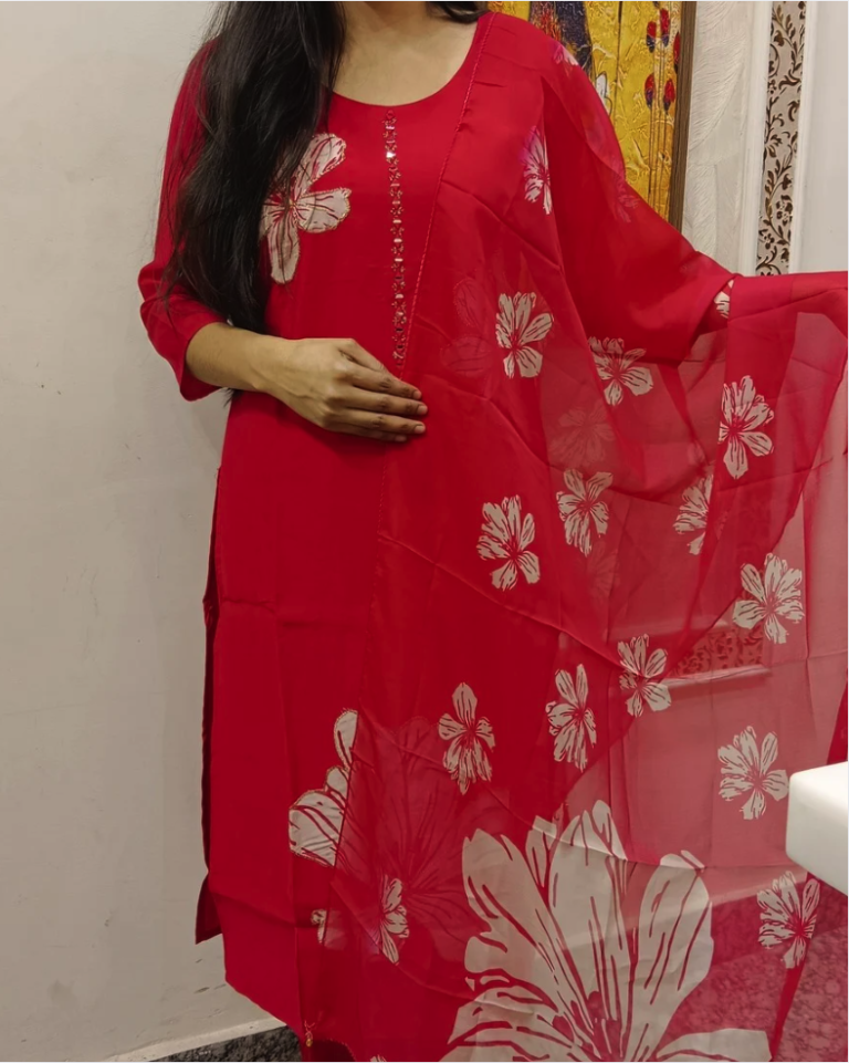 Straight Suit with Organza Dupatta